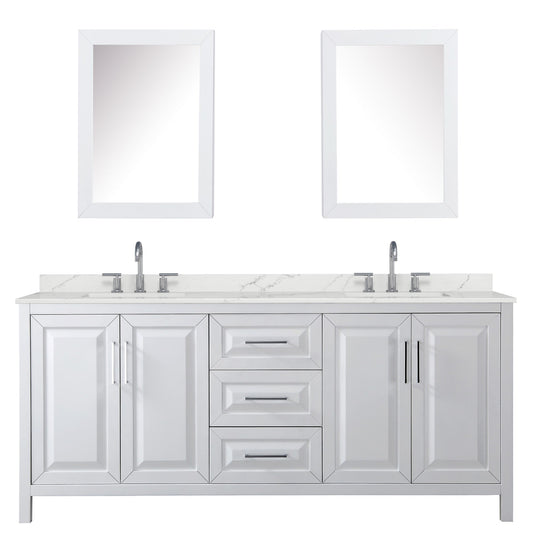 Wyndham Collection Daria 80" Double Bathroom Vanity in White, Giotto Quartz Countertop, Undermount Square Sinks (3-Hole), Polished Chrome Trim, Medicine Cabinets
