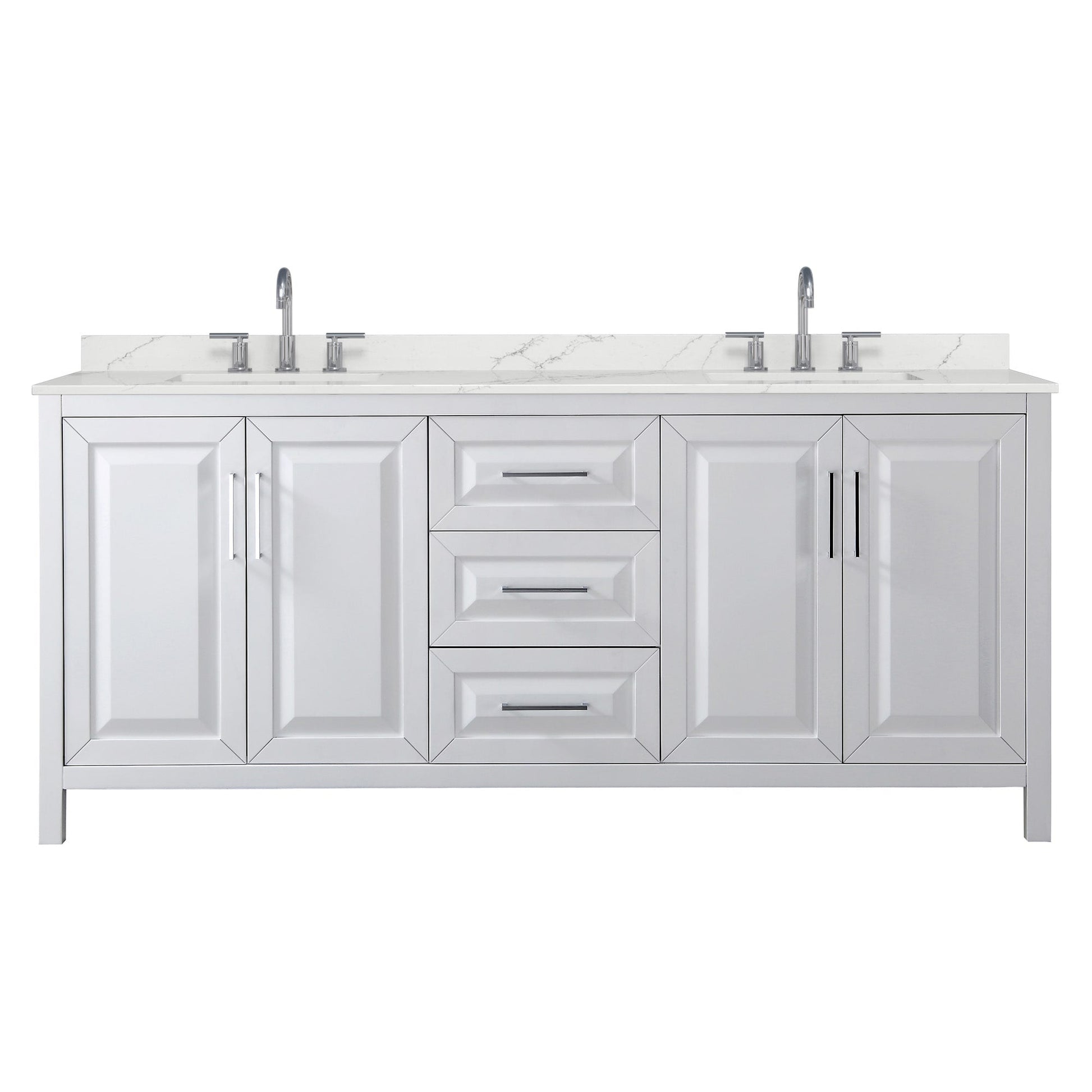 Wyndham Collection Daria 80" Double Bathroom Vanity in White, Giotto Quartz Countertop, Undermount Square Sinks (3-Hole), Polished Chrome Trim