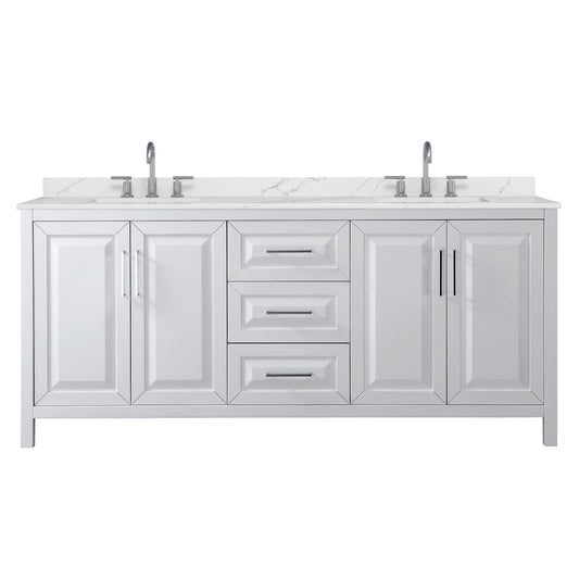 Wyndham Collection Daria 80" Double Bathroom Vanity in White, Giotto Quartz Countertop, Undermount Square Sinks (3-Hole), Polished Chrome Trim