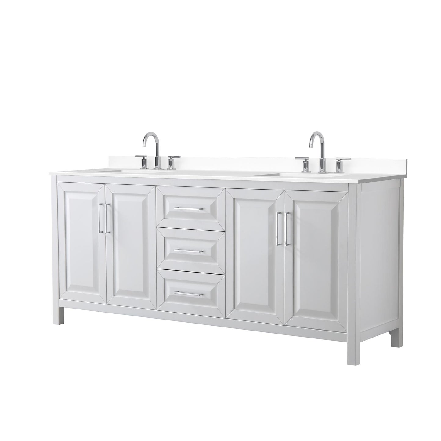 Wyndham Collection Daria 80" Double Bathroom Vanity in White, White Cultured Marble Countertop, Undermount Square Sinks (3-Hole), Polished Chrome Trim
