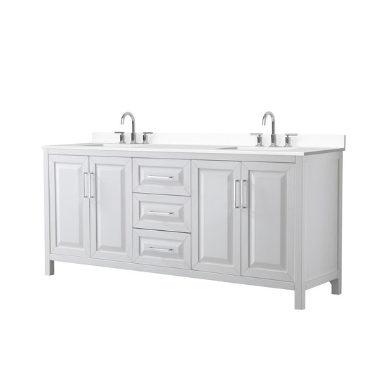 Wyndham Collection Daria 80" Double Bathroom Vanity in White, White Cultured Marble Countertop, Undermount Square Sinks (3-Hole), Polished Chrome Trim