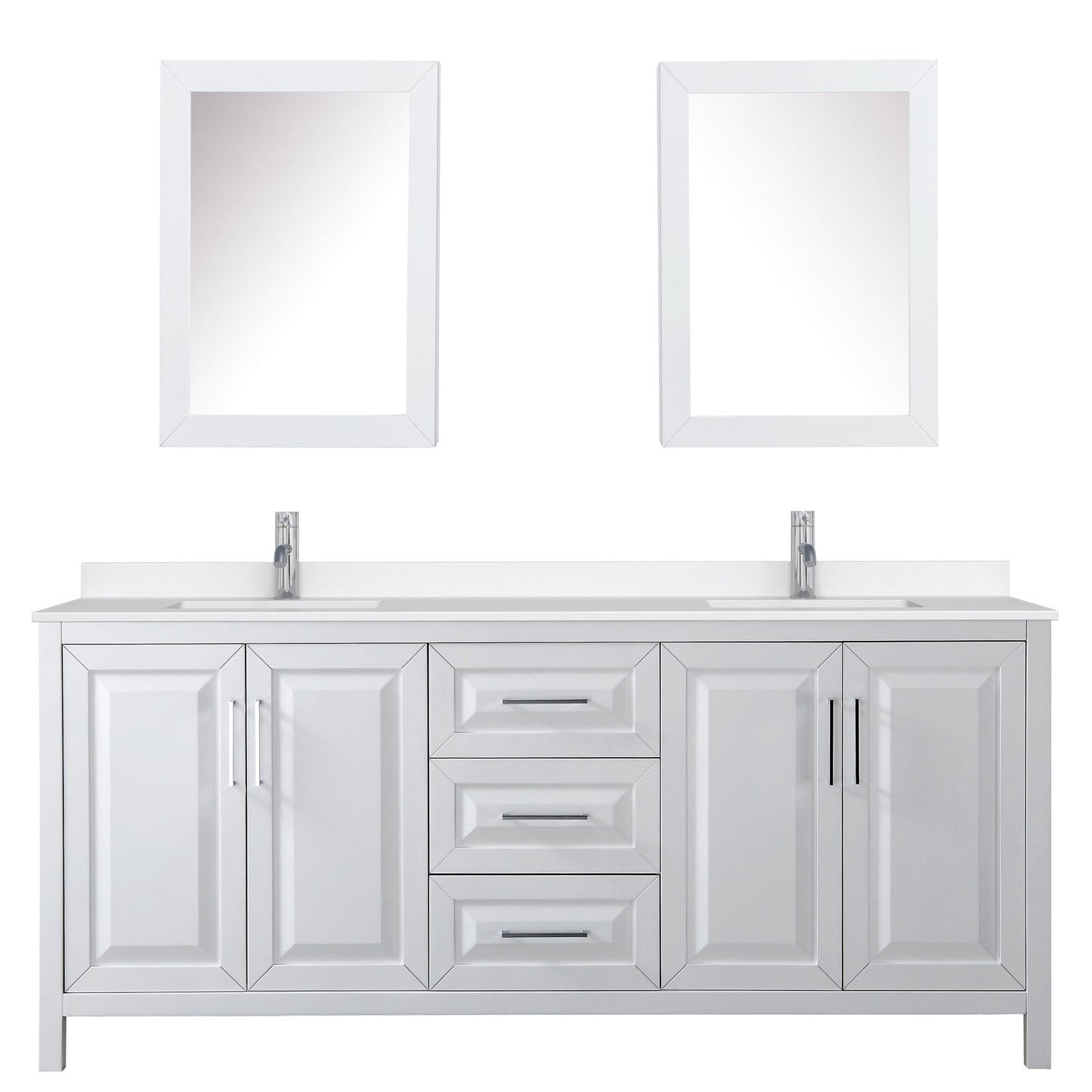 Wyndham Collection Daria 80" Double Bathroom Vanity in White, White Quartz Countertop, Undermount Square Sinks (1-Hole), Polished Chrome Trim, Medicine Cabinets