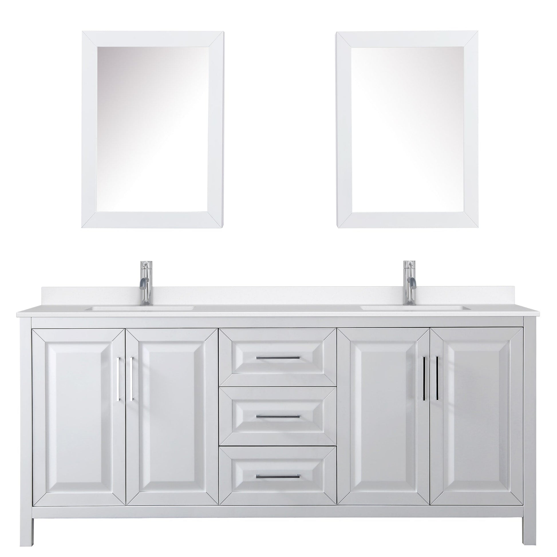 Wyndham Collection Daria 80" Double Bathroom Vanity in White, White Quartz Countertop, Undermount Square Sinks (1-Hole), Polished Chrome Trim, Medicine Cabinets