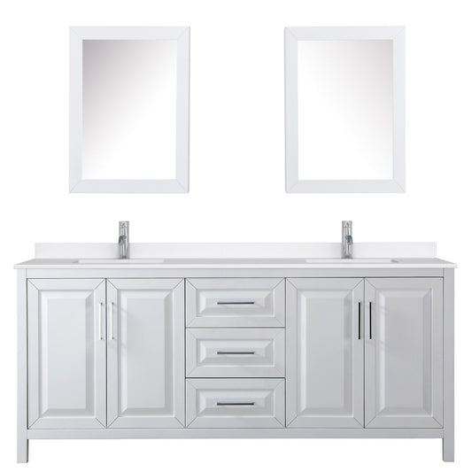 Wyndham Collection Daria 80" Double Bathroom Vanity in White, White Quartz Countertop, Undermount Square Sinks (1-Hole), Polished Chrome Trim, Medicine Cabinets