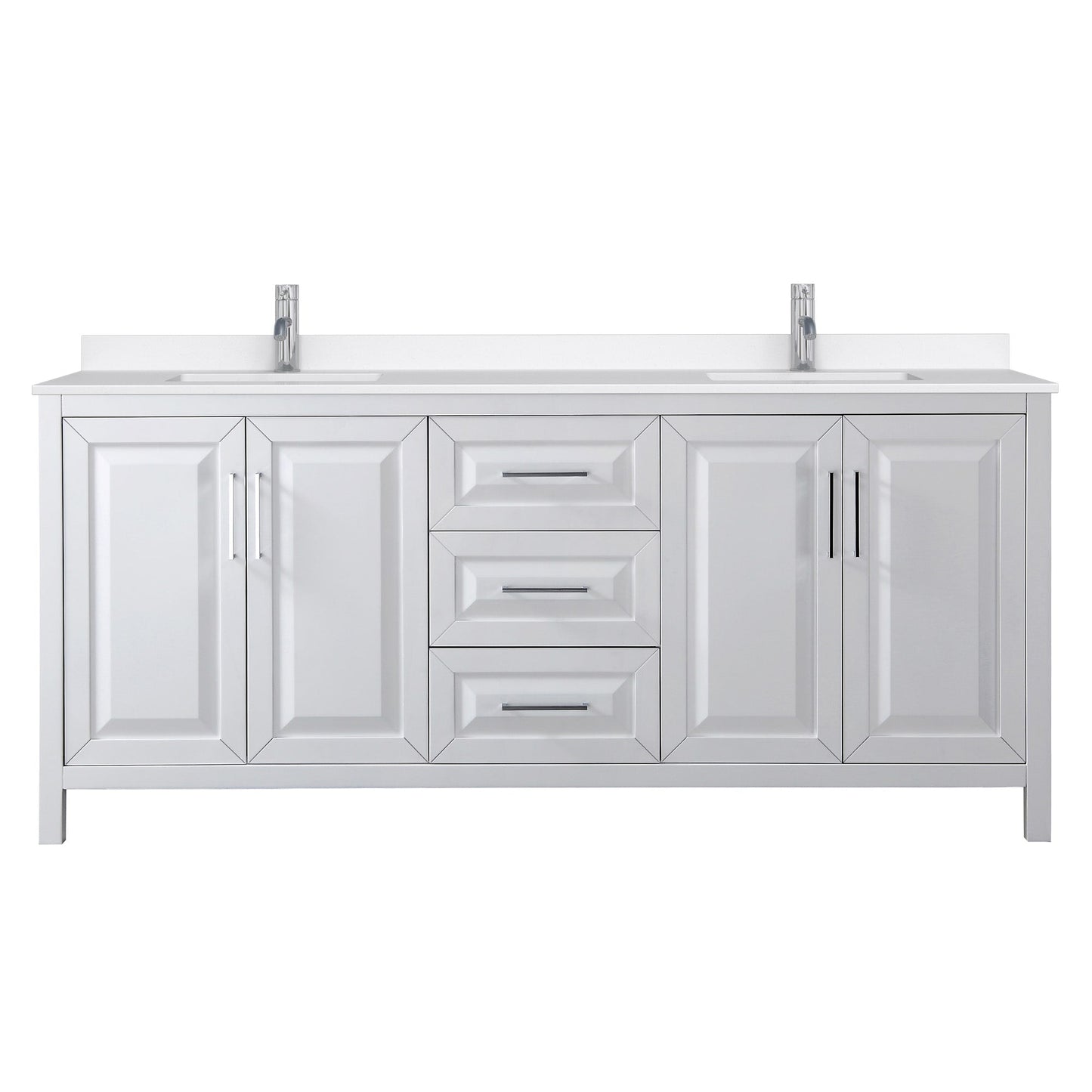 Wyndham Collection Daria 80" Double Bathroom Vanity in White, White Quartz Countertop, Undermount Square Sinks (1-Hole), Polished Chrome Trim