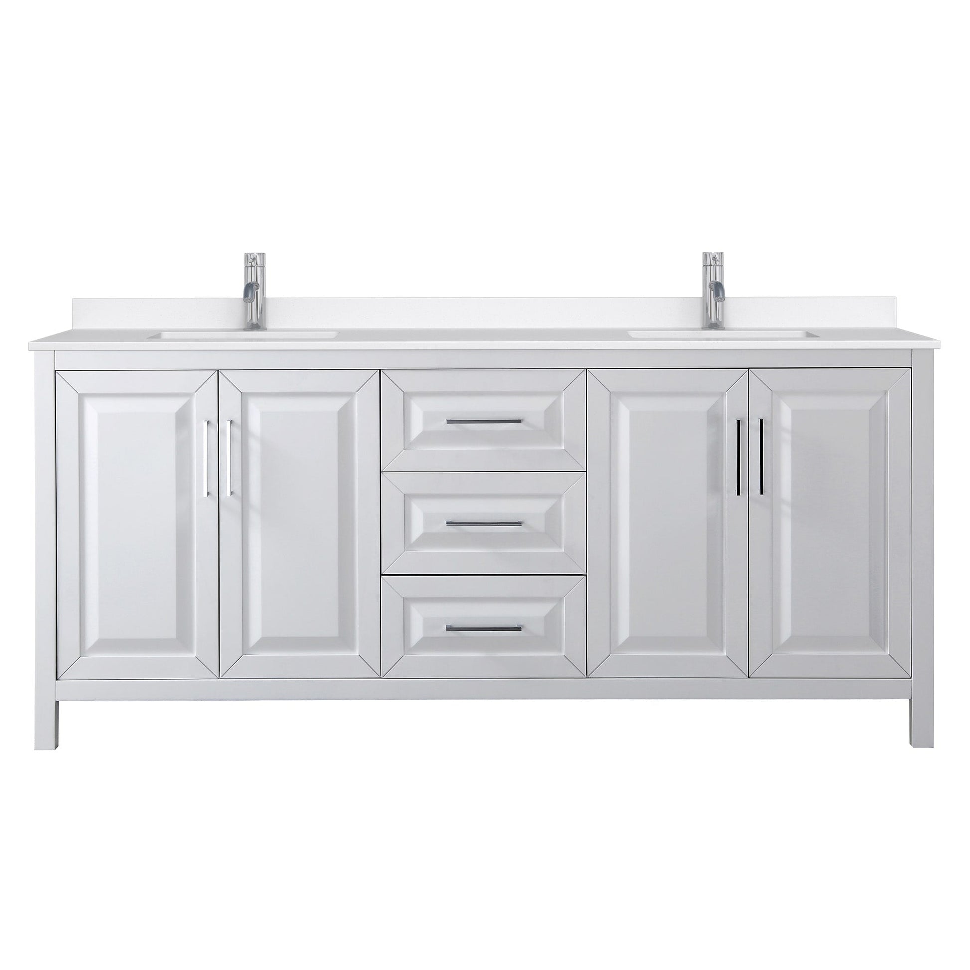 Wyndham Collection Daria 80" Double Bathroom Vanity in White, White Quartz Countertop, Undermount Square Sinks (1-Hole), Polished Chrome Trim
