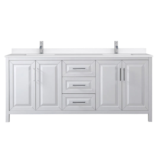 Wyndham Collection Daria 80" Double Bathroom Vanity in White, White Quartz Countertop, Undermount Square Sinks (1-Hole), Polished Chrome Trim