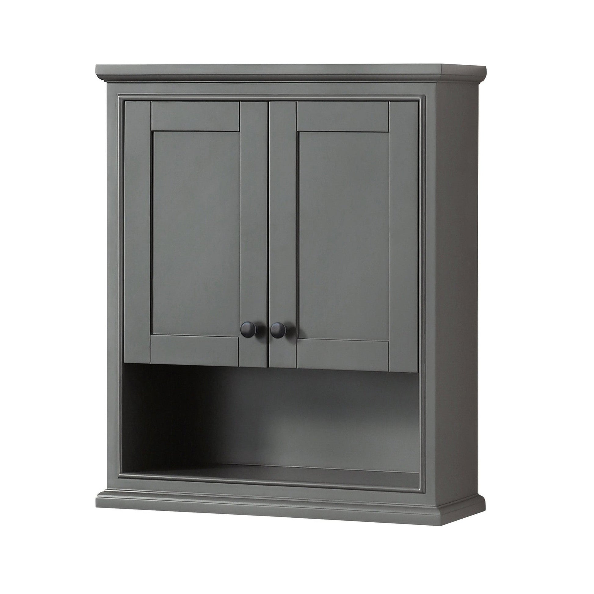 Wyndham Collection Deborah 25" Over-the-Toilet Bathroom Wall-Mounted Storage Cabinet in Dark Gray With Matte Black Trim