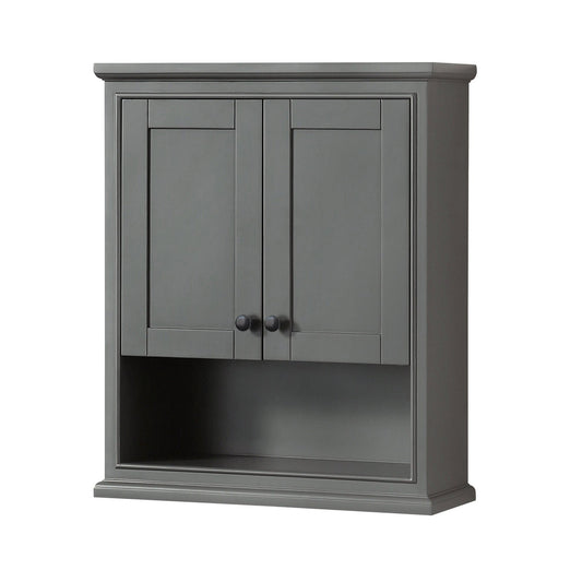 Wyndham Collection Deborah 25" Over-the-Toilet Bathroom Wall-Mounted Storage Cabinet in Dark Gray With Matte Black Trim
