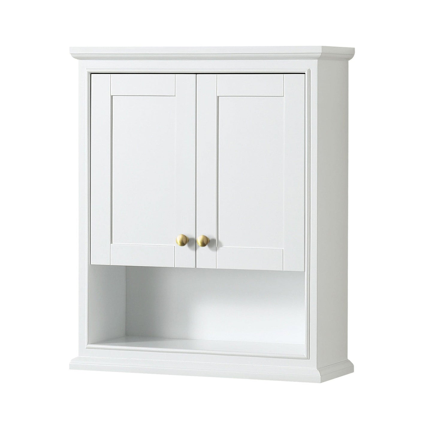 Wyndham Collection Deborah 25" Over-the-Toilet Bathroom Wall-Mounted Storage Cabinet in White With Brushed Gold Trim