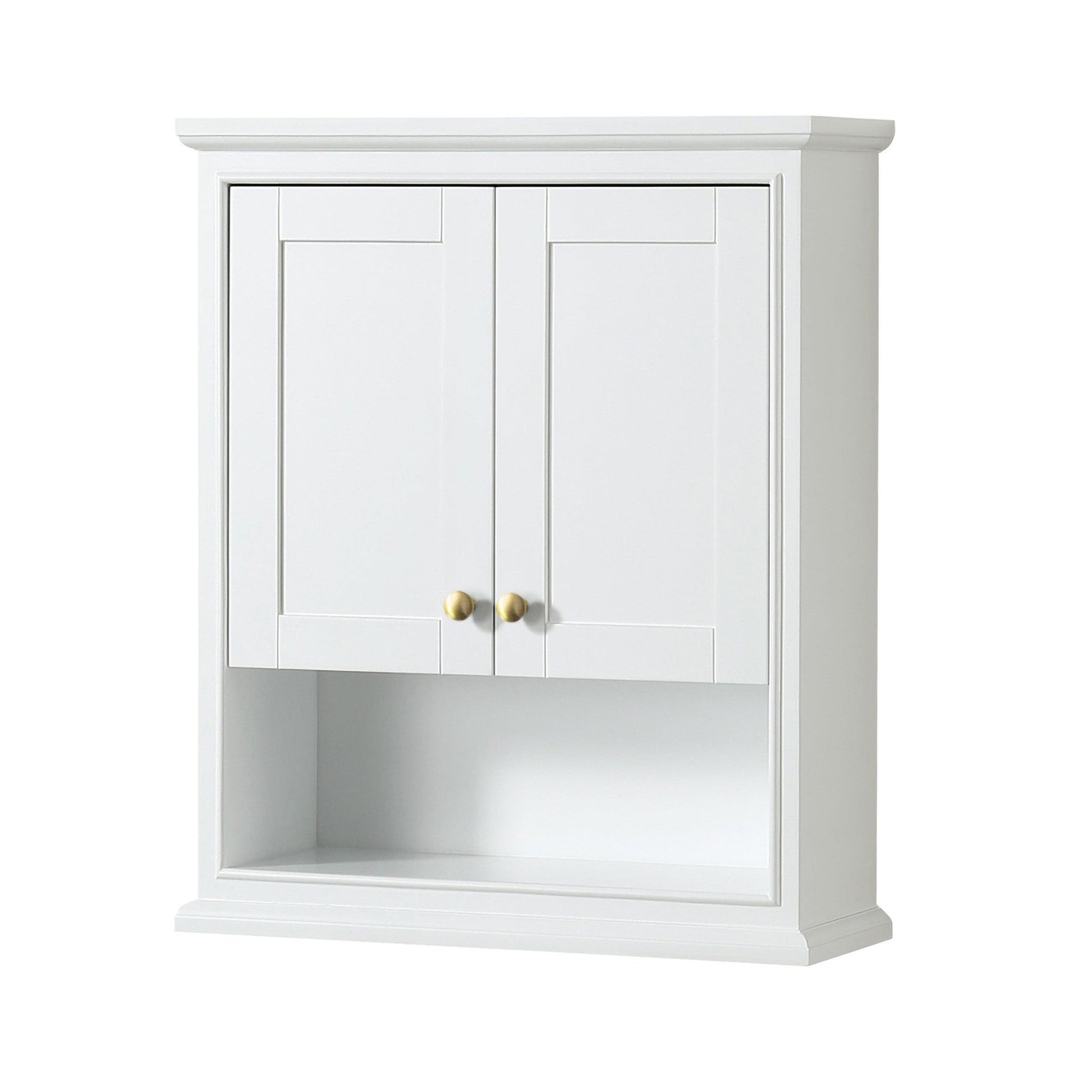Wyndham Collection Deborah 25" Over-the-Toilet Bathroom Wall-Mounted Storage Cabinet in White With Brushed Gold Trim