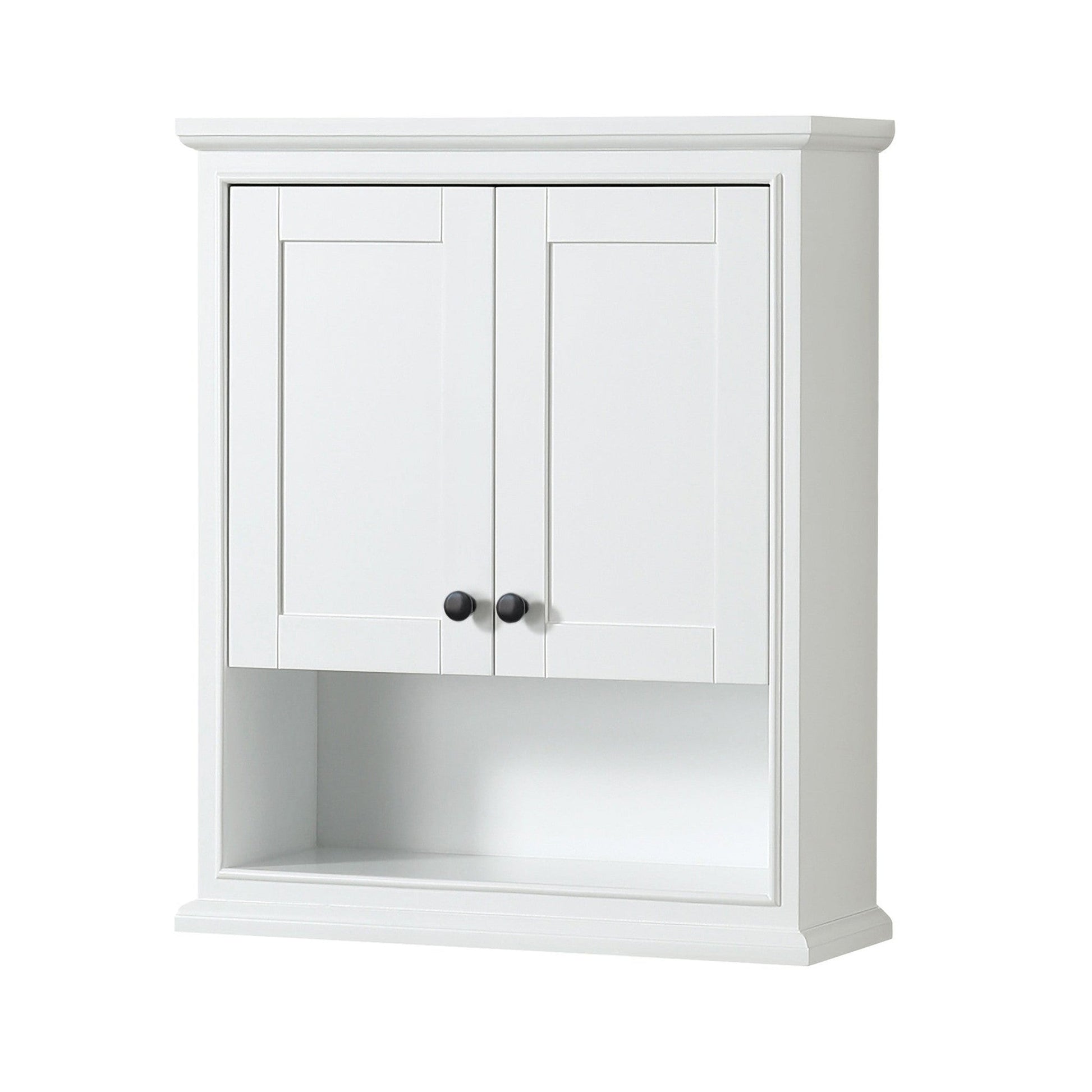 Wyndham Collection Deborah 25" Over-the-Toilet Bathroom Wall-Mounted Storage Cabinet in White With Matte Black Trim