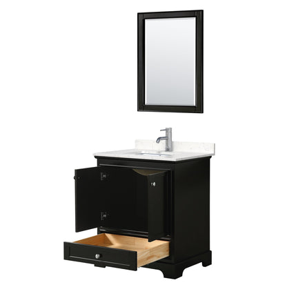 Wyndham Collection Deborah 30" Single Bathroom Vanity in Dark Espresso, Light-Vein Carrara Cultured Marble Countertop, Undermount Square Sink, 24" Mirror