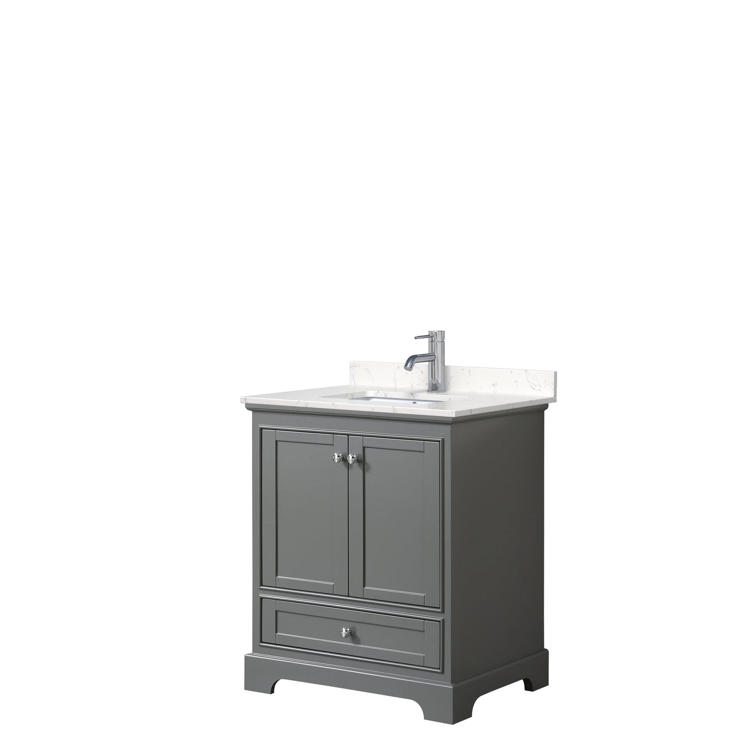 Wyndham Collection Deborah 30" Single Bathroom Vanity in Dark Gray, Light-Vein Carrara Cultured Marble Countertop, Undermount Square Sink, No Mirror