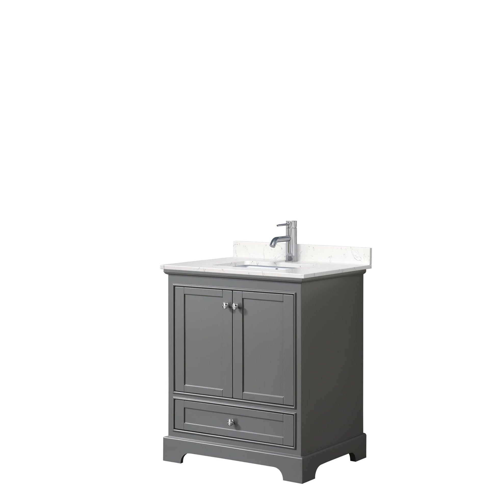 Wyndham Collection Deborah 30" Single Bathroom Vanity in Dark Gray, Light-Vein Carrara Cultured Marble Countertop, Undermount Square Sink, No Mirror