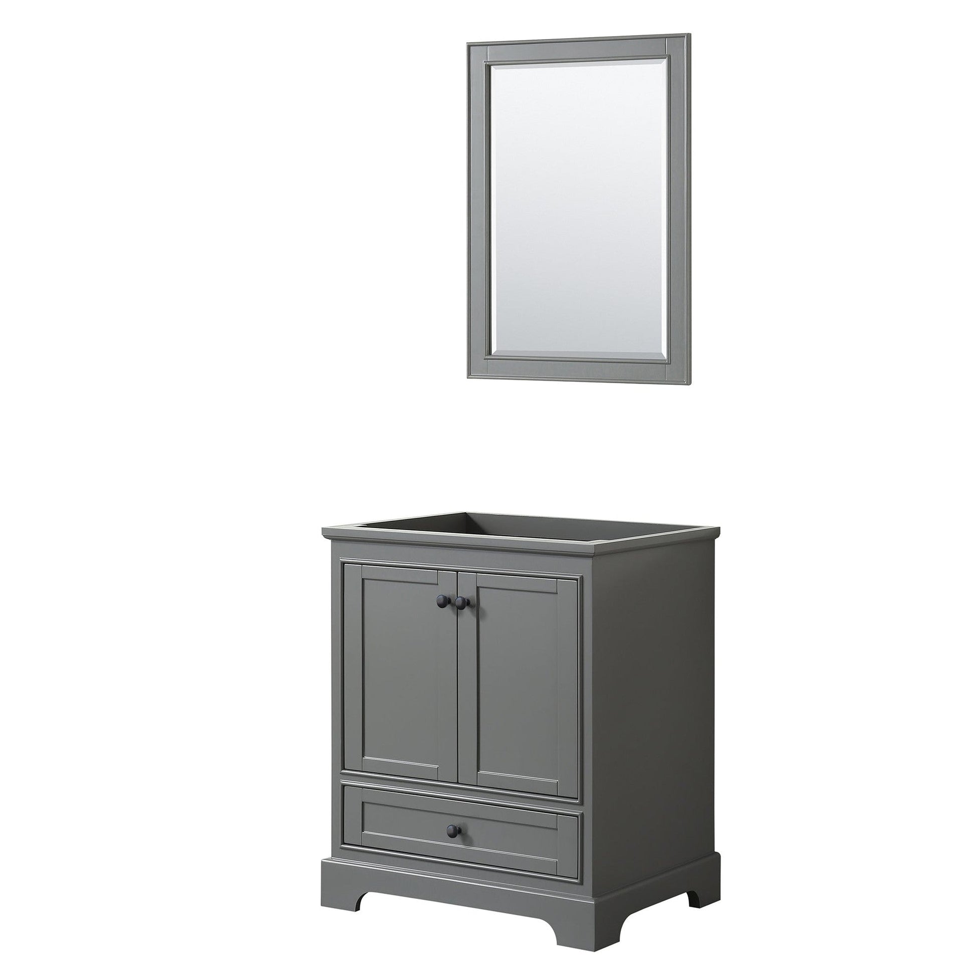 Wyndham Collection Deborah 30" Single Bathroom Vanity in Dark Gray, No Countertop, No Sink, Matte Black Trim, 24" Mirror