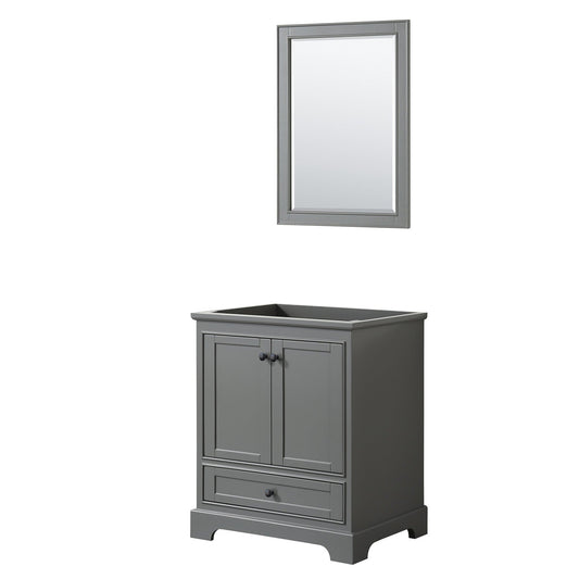 Wyndham Collection Deborah 30" Single Bathroom Vanity in Dark Gray, No Countertop, No Sink, Matte Black Trim, 24" Mirror