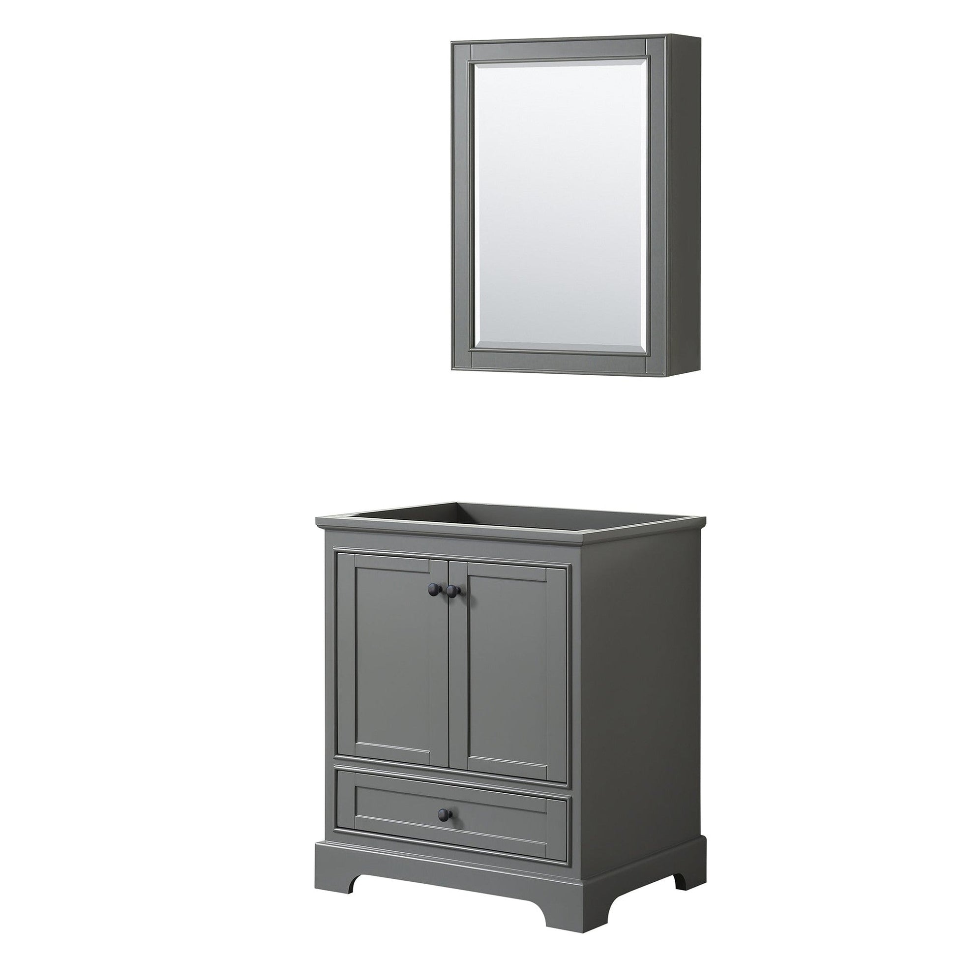 Deborah 30" Single Bathroom Vanity in Dark Gray, No Countertop, No Sink, Matte Black Trim, Medicine Cabinet