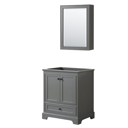 Deborah 30" Single Bathroom Vanity in Dark Gray, No Countertop, No Sink, Matte Black Trim, Medicine Cabinet
