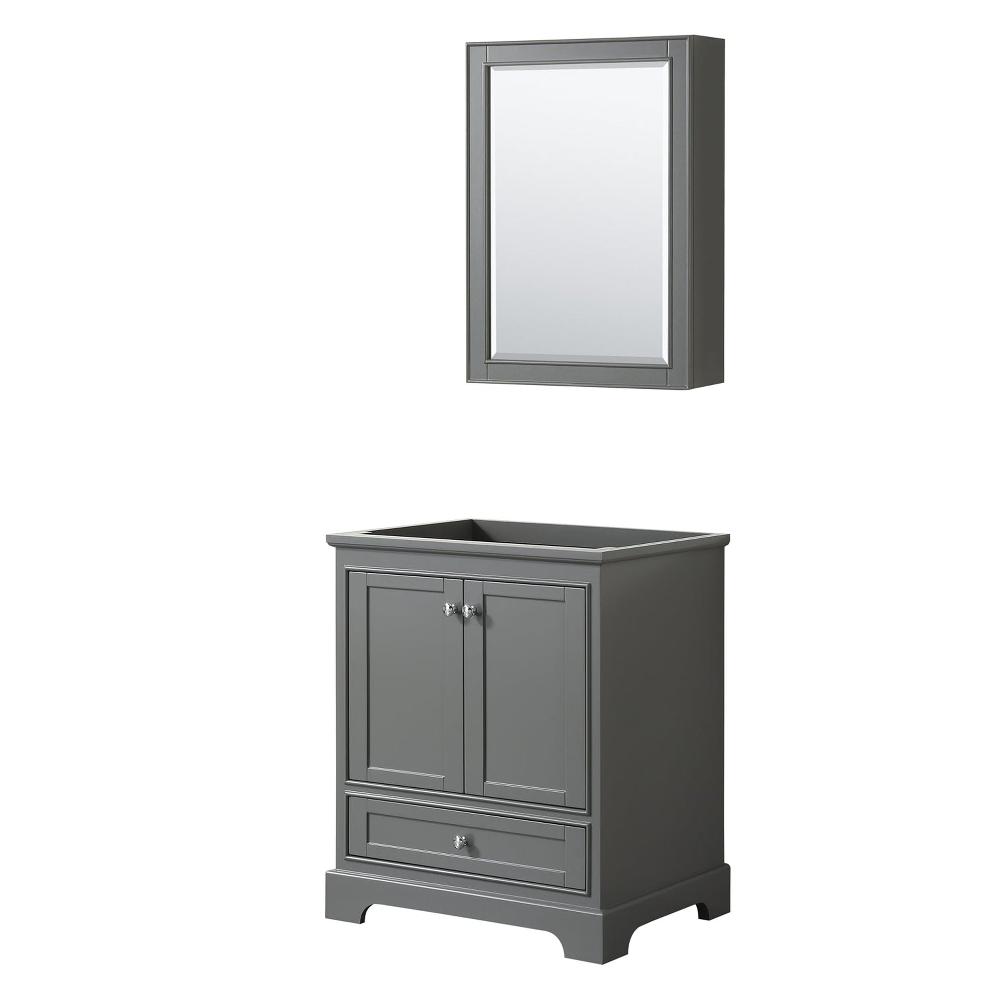 Wyndham Collection Deborah 30" Single Bathroom Vanity in Dark Gray, No Countertop, No Sink, and Medicine Cabinet