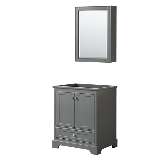 Wyndham Collection Deborah 30" Single Bathroom Vanity in Dark Gray, No Countertop, No Sink, and Medicine Cabinet