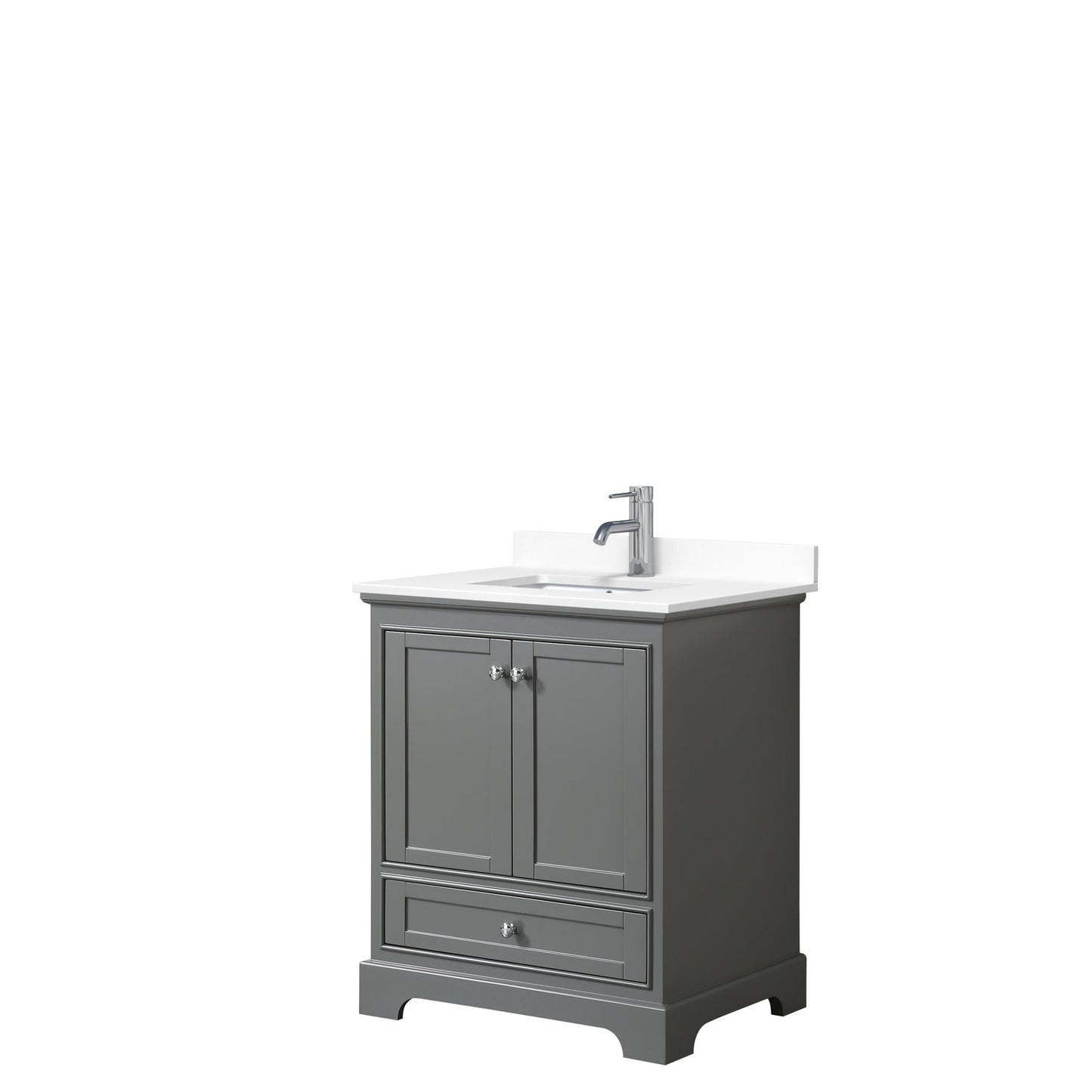 Wyndham Collection Deborah 30" Single Bathroom Vanity in Dark Gray, White Cultured Marble Countertop, Undermount Square Sink, No Mirror