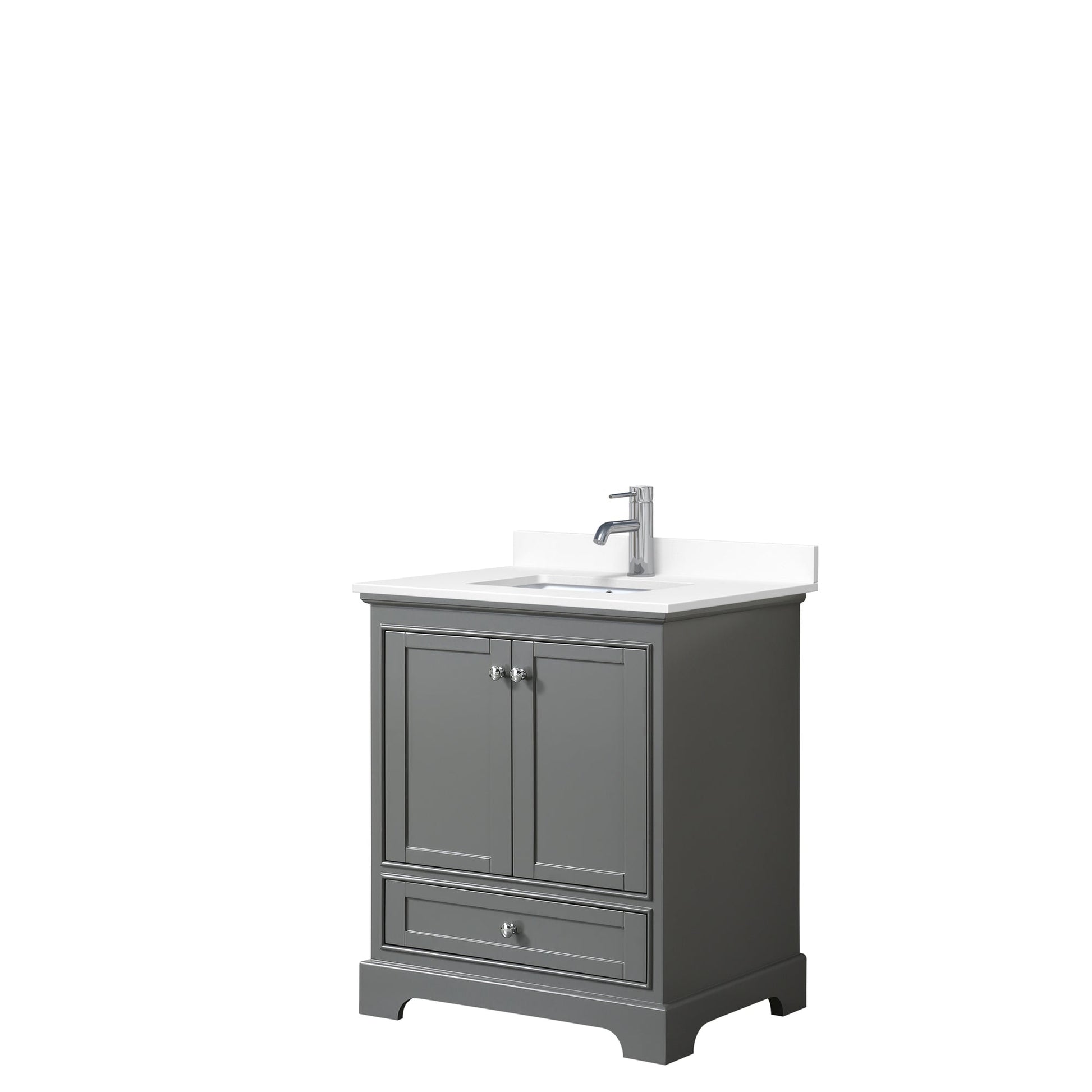 Wyndham Collection Deborah 30" Single Bathroom Vanity in Dark Gray, White Cultured Marble Countertop, Undermount Square Sink, No Mirror