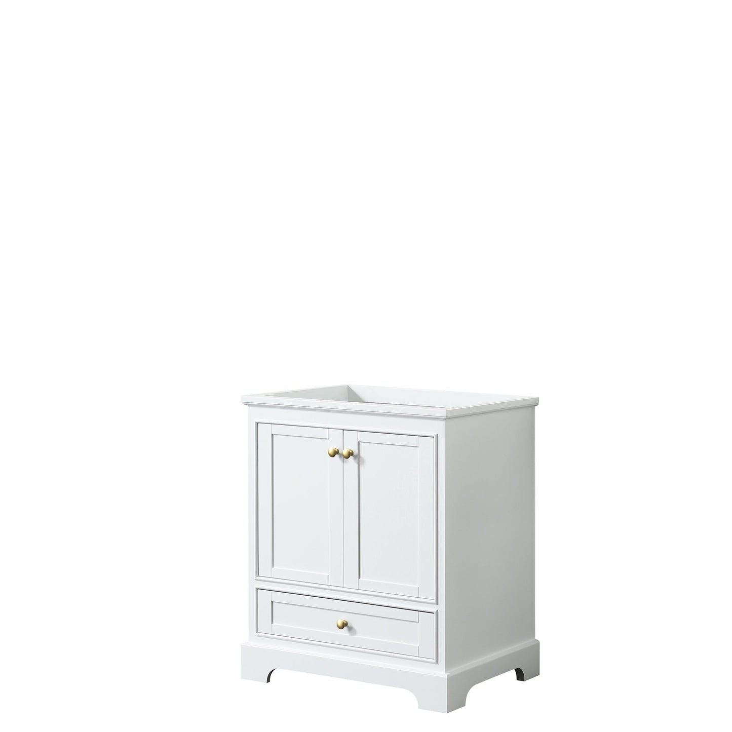 Wyndham Collection Deborah 30" Single Bathroom Vanity in White, No Countertop, No Sink, Brushed Gold Trim, No Mirror