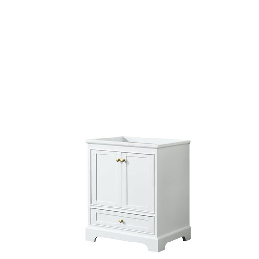 Wyndham Collection Deborah 30" Single Bathroom Vanity in White, No Countertop, No Sink, Brushed Gold Trim, No Mirror