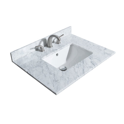 Wyndham Collection Deborah 30" Single Bathroom Vanity in White, White Carrara Marble Countertop, Undermount Square Sink, Brushed Gold Trim, 24" Mirror