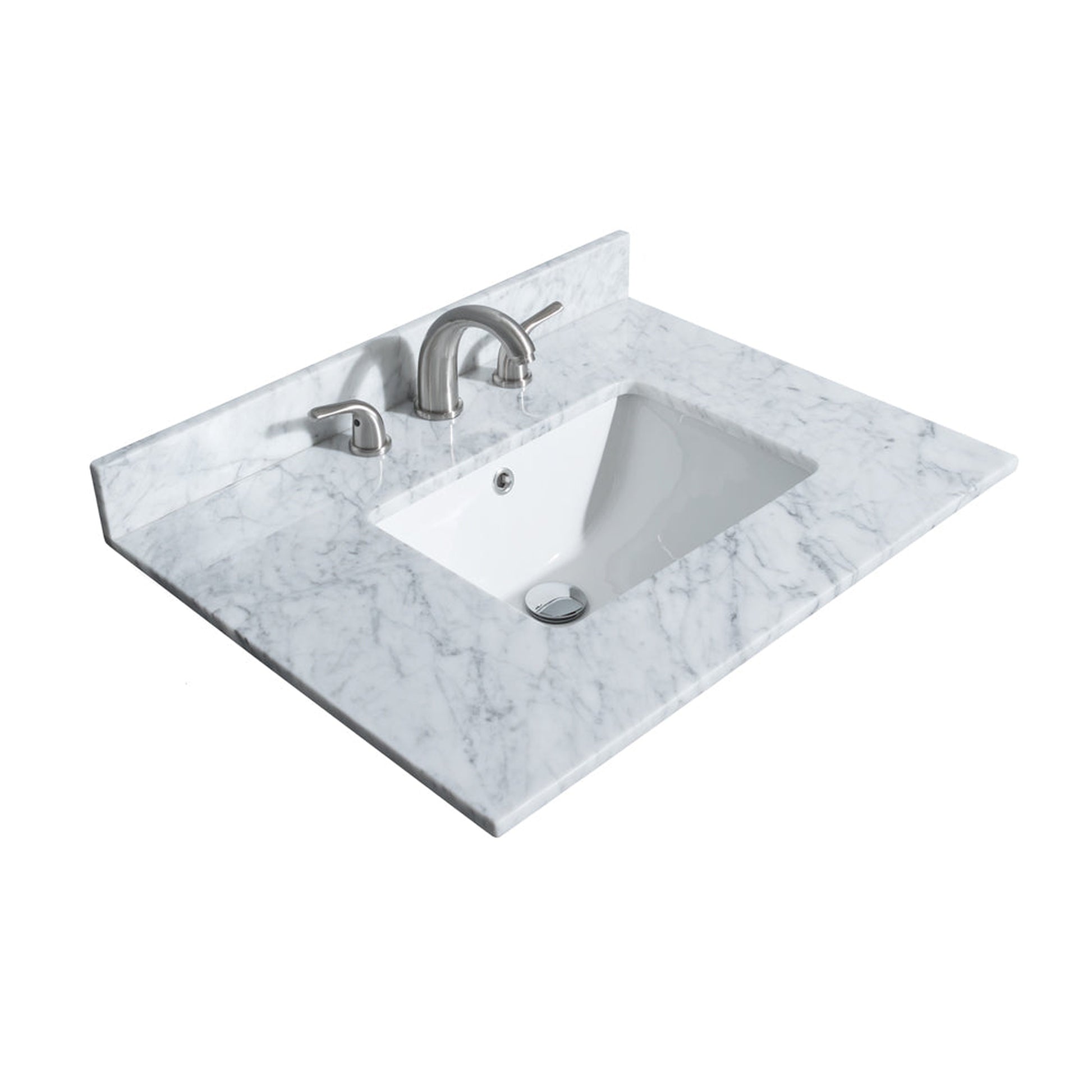 Wyndham Collection Deborah 30" Single Bathroom Vanity in White, White Carrara Marble Countertop, Undermount Square Sink, Brushed Gold Trim, No Mirror