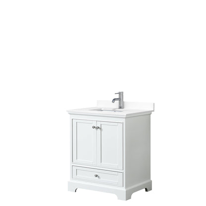 Wyndham Collection Deborah 30" Single Bathroom Vanity in White, White Cultured Marble Countertop, Undermount Square Sink, No Mirror