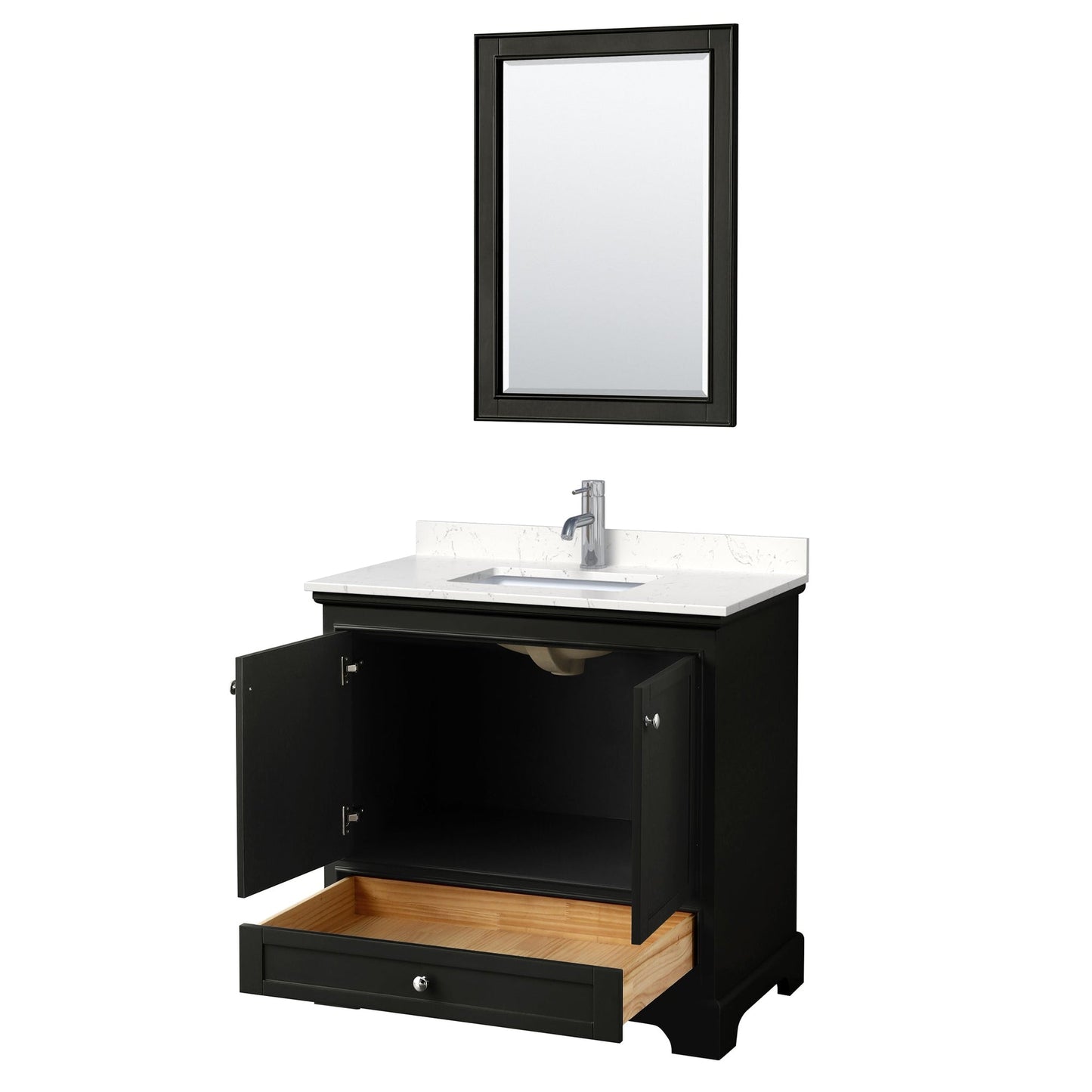 Wyndham Collection Deborah 36" Single Bathroom Vanity in Dark Espresso, Light-Vein Carrara Cultured Marble Countertop, Undermount Square Sink, 24" Mirror