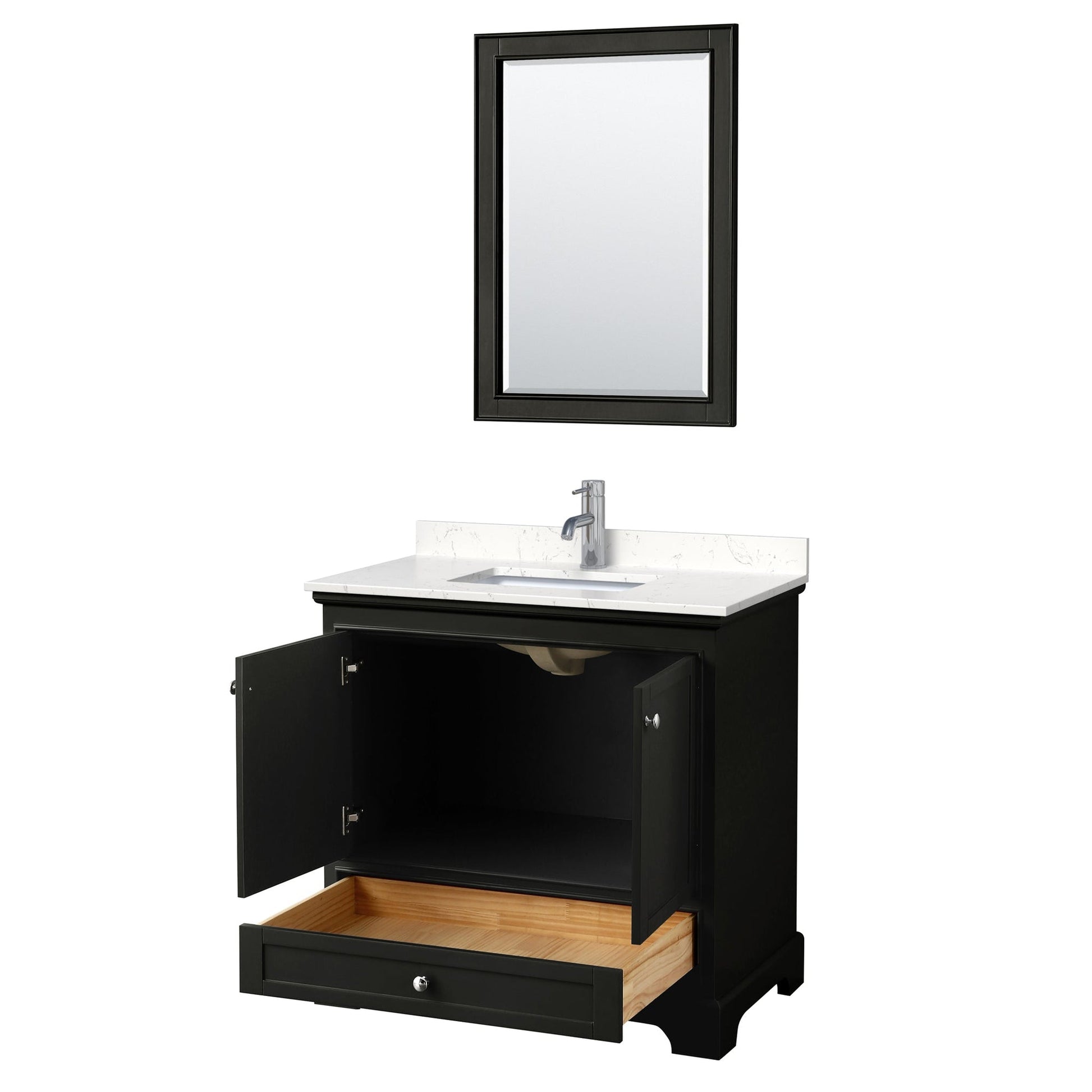 Wyndham Collection Deborah 36" Single Bathroom Vanity in Dark Espresso, Light-Vein Carrara Cultured Marble Countertop, Undermount Square Sink, 24" Mirror