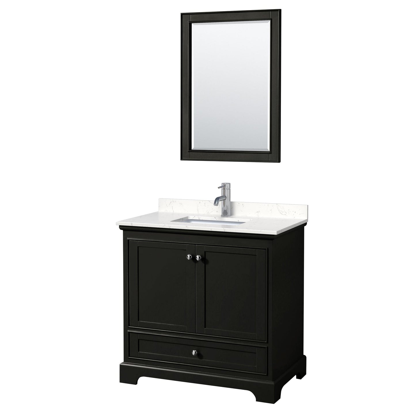Wyndham Collection Deborah 36" Single Bathroom Vanity in Dark Espresso, Light-Vein Carrara Cultured Marble Countertop, Undermount Square Sink, 24" Mirror