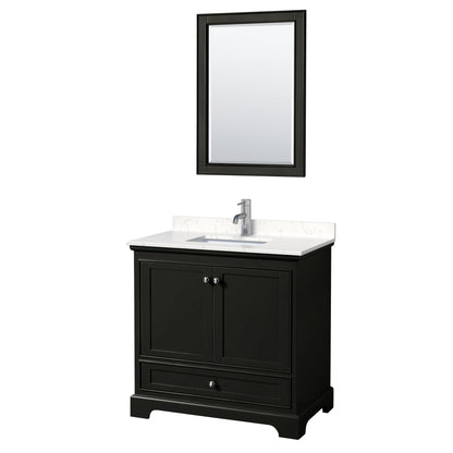 Wyndham Collection Deborah 36" Single Bathroom Vanity in Dark Espresso, Light-Vein Carrara Cultured Marble Countertop, Undermount Square Sink, 24" Mirror