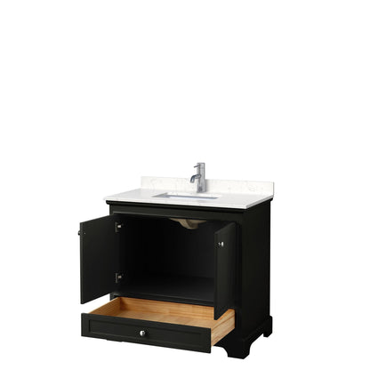Wyndham Collection Deborah 36" Single Bathroom Vanity in Dark Espresso, Light-Vein Carrara Cultured Marble Countertop, Undermount Square Sink, No Mirror