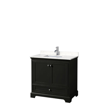 Wyndham Collection Deborah 36" Single Bathroom Vanity in Dark Espresso, Light-Vein Carrara Cultured Marble Countertop, Undermount Square Sink, No Mirror