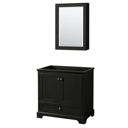 Wyndham Collection Deborah 36" Single Bathroom Vanity in Dark Espresso, No Countertop, No Sink, and Medicine Cabinet