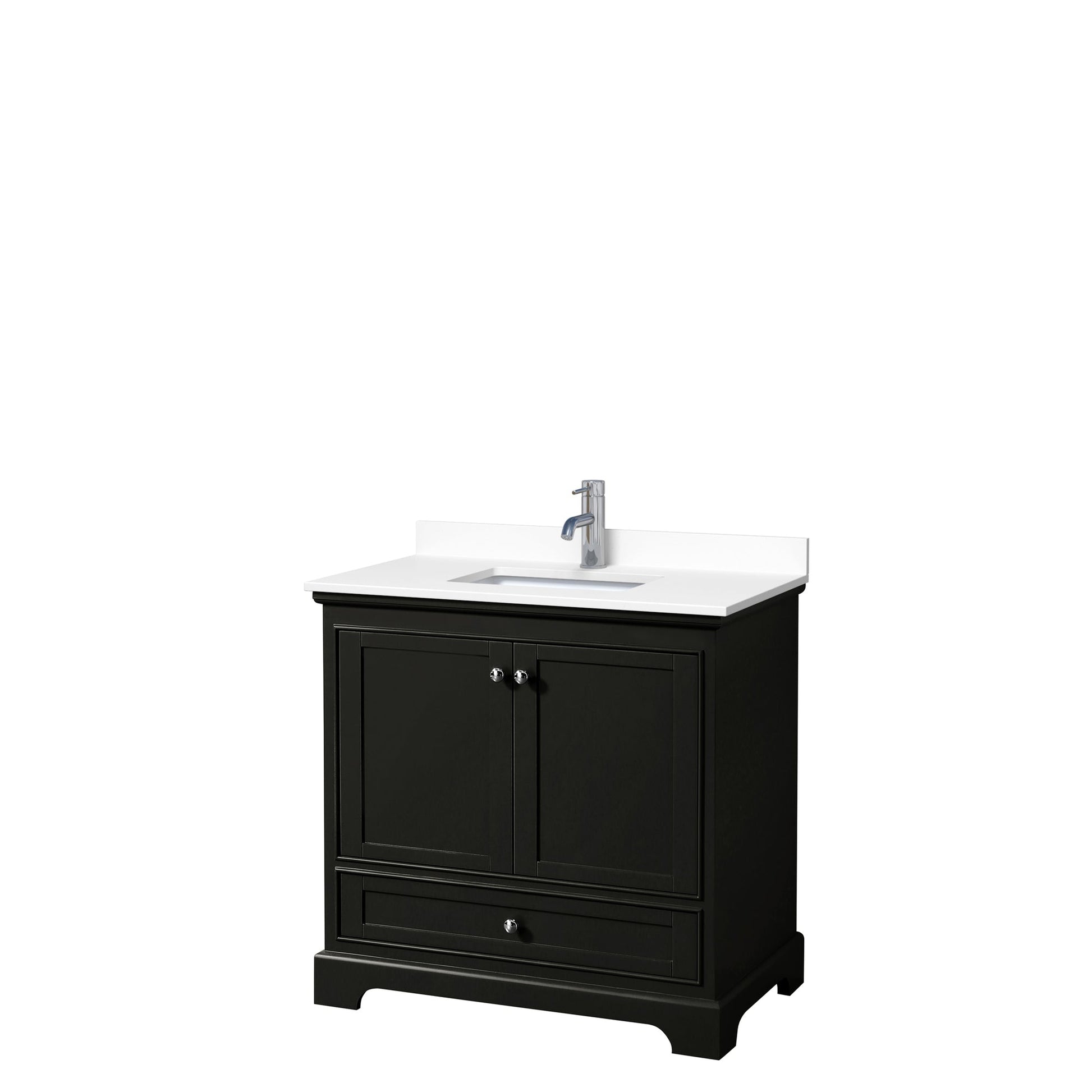 Wyndham Collection Deborah 36" Single Bathroom Vanity in Dark Espresso, White Cultured Marble Countertop, Undermount Square Sink, No Mirror