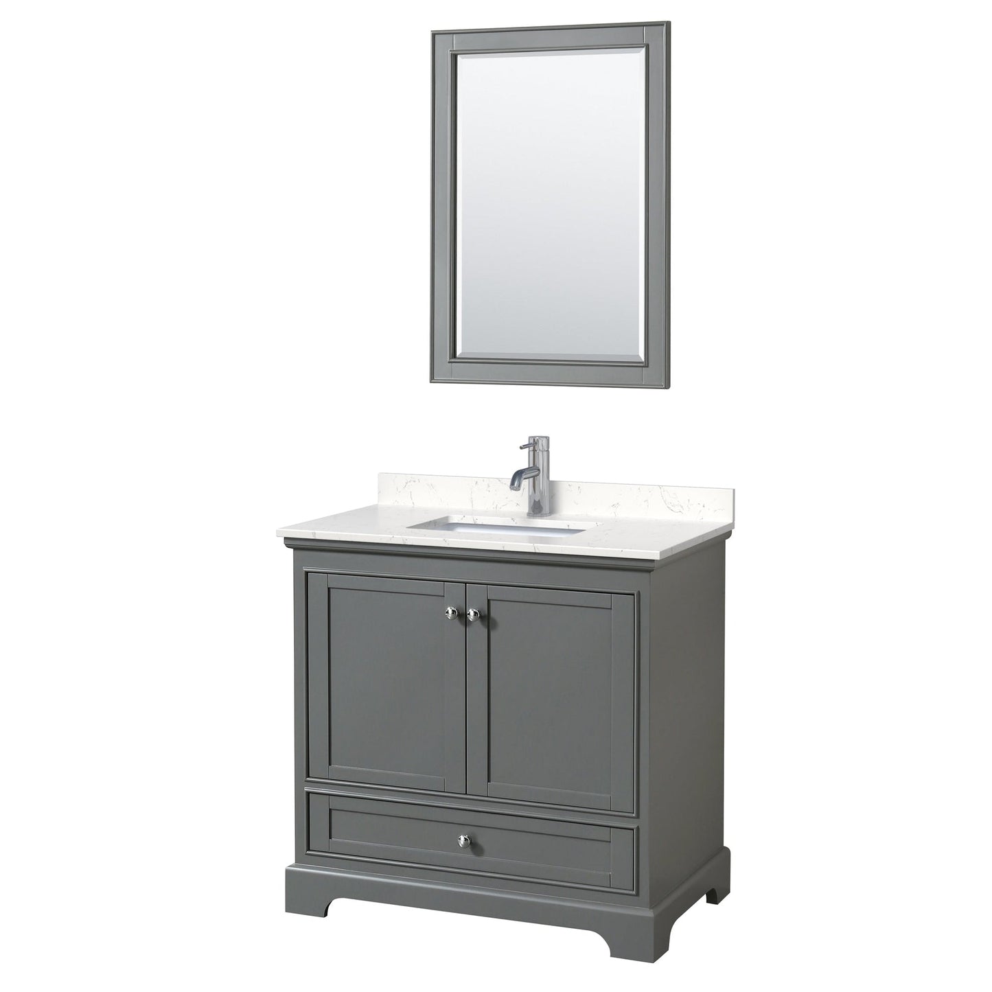Wyndham Collection Deborah 36" Single Bathroom Vanity in Dark Gray, Light-Vein Carrara Cultured Marble Countertop, Undermount Square Sink, 24" Mirror