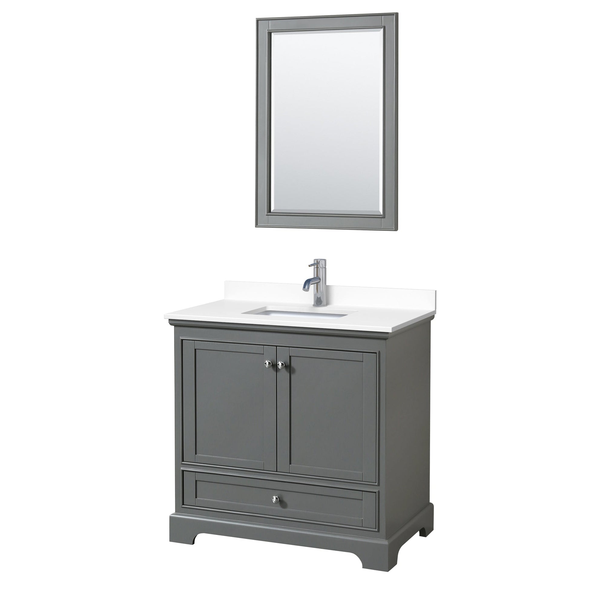 Wyndham Collection Deborah 36" Single Bathroom Vanity in Dark Gray, White Cultured Marble Countertop, Undermount Square Sink, 24" Mirror