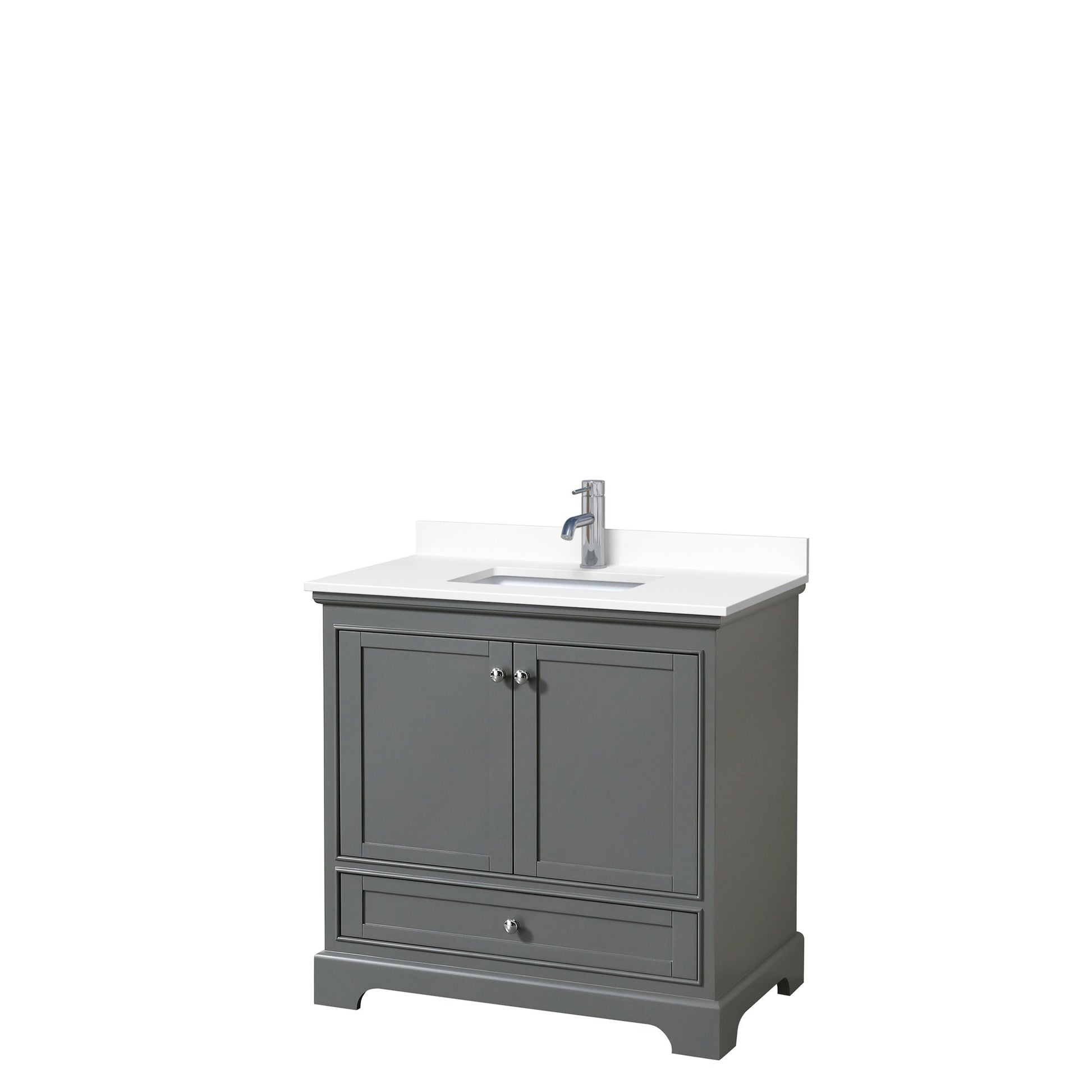 Wyndham Collection Deborah 36" Single Bathroom Vanity in Dark Gray, White Cultured Marble Countertop, Undermount Square Sink, No Mirror