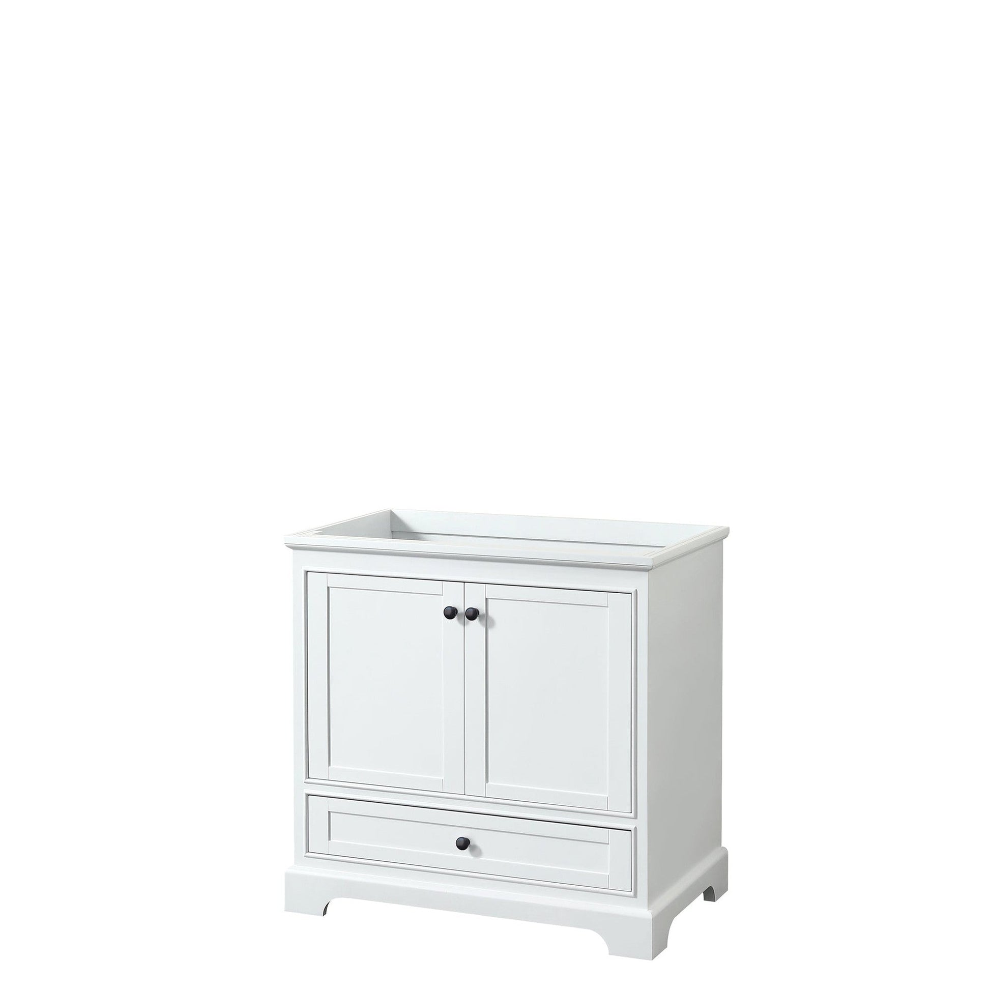 Wyndham Collection Deborah 36" Single Bathroom Vanity in White, No Countertop, No Sink, Matte Black Trim