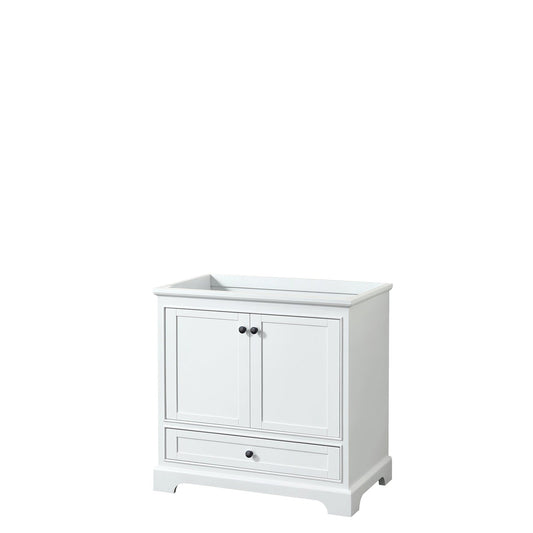 Wyndham Collection Deborah 36" Single Bathroom Vanity in White, No Countertop, No Sink, Matte Black Trim