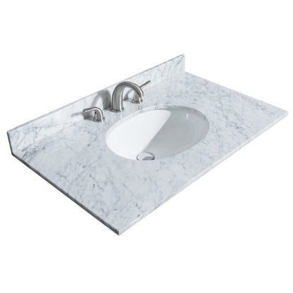 Wyndham Collection Deborah 36" Single Bathroom Vanity in White, White Carrara Marble Countertop, Undermount Oval Sink, and Medicine Cabinet