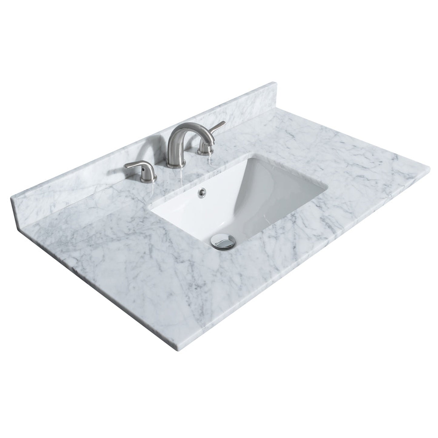 Wyndham Collection Deborah 36" Single Bathroom Vanity in White, White Carrara Marble Countertop, Undermount Square Sink, Brushed Gold Trim, Medicine Cabinet
