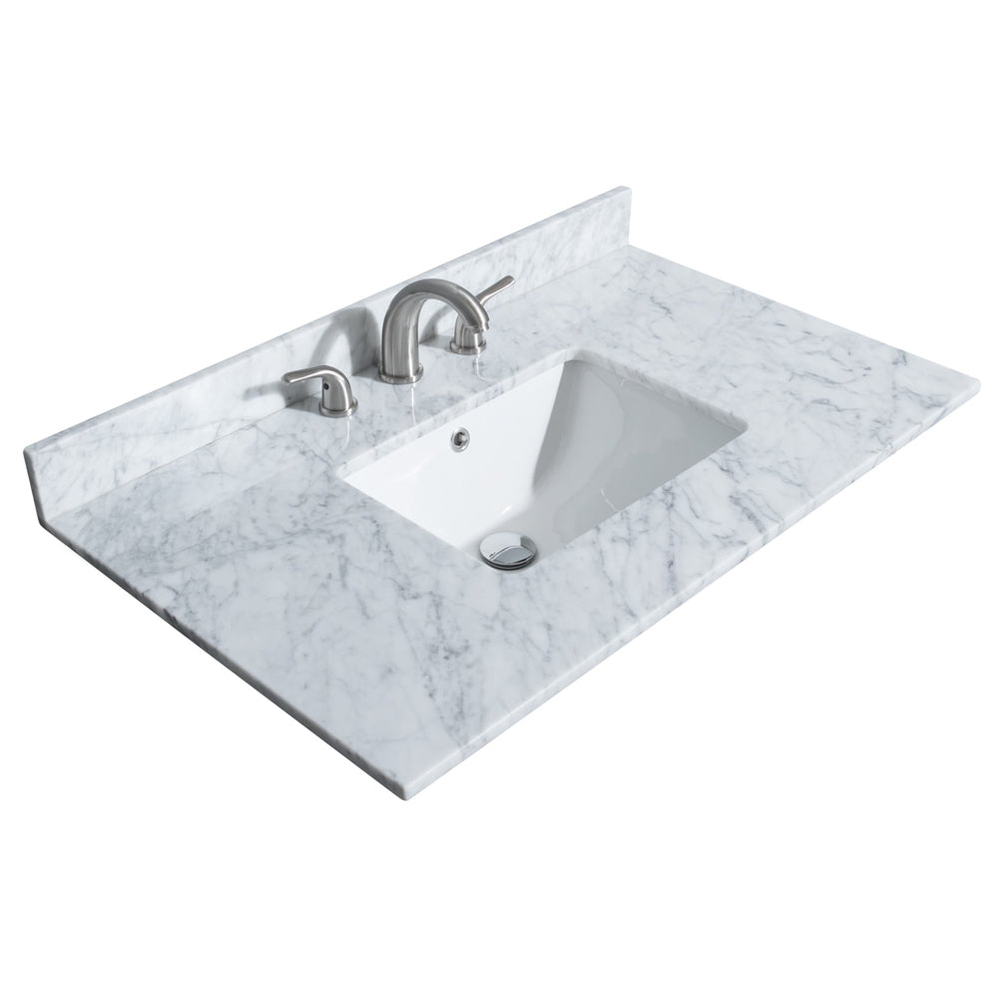 Wyndham Collection Deborah 36" Single Bathroom Vanity in White, White Carrara Marble Countertop, Undermount Square Sink, Brushed Gold Trim, No Mirror