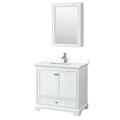 Wyndham Collection Deborah 36" Single Bathroom Vanity in White, White Cultured Marble Countertop, Undermount Square Sink, Medicine Cabinet