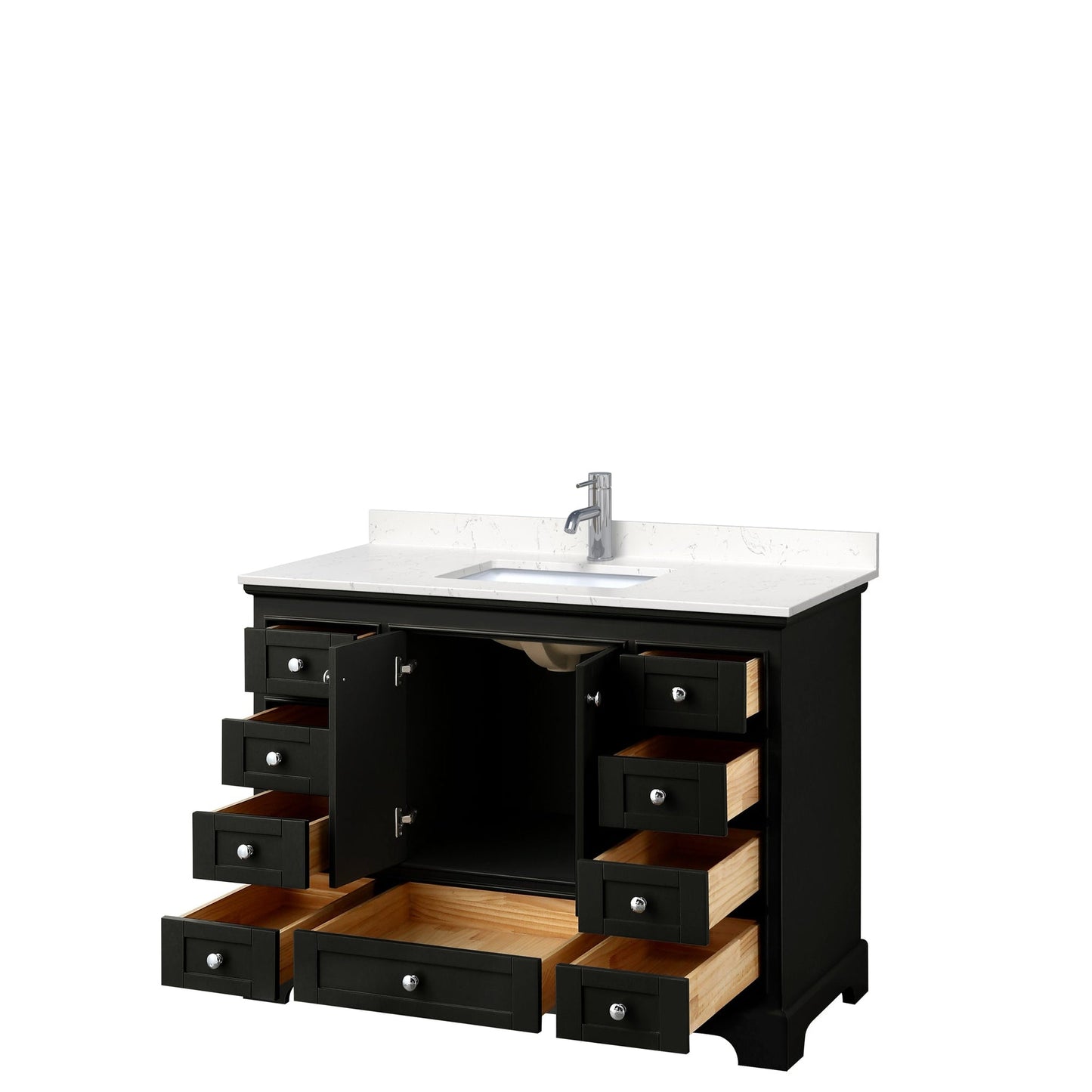 Wyndham Collection Deborah 48" Single Bathroom Vanity in Dark Espresso, Light-Vein Carrara Cultured Marble Countertop, Undermount Square Sink, No Mirror